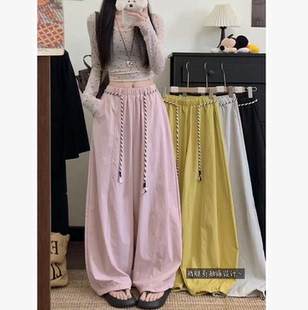 垂感高腰休闲长裤 春夏速干弯刀裤 女2026新款 设计感抽绳纯色阔腿裤