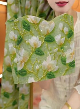 绿色玉兰花直筒裤女2026夏季新薄款休闲长裤女松紧腰垂感气质裤子