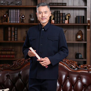 中山装套装男中老年男装春秋款爷爷装老人衣服老式中山服父亲装