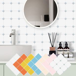 壁纸哑面方格厨房防油墙贴纸防水防潮软装 饰自粘3d立体瓷砖贴墙纸