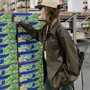 皮衣机车韩版 咖色港式 慵懒风女春季 复古夹克休闲新款 2025外套 短款