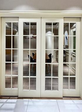 推拉门格子门定制日式实木三联动移门原木风厨房客厅阳台门卧室门