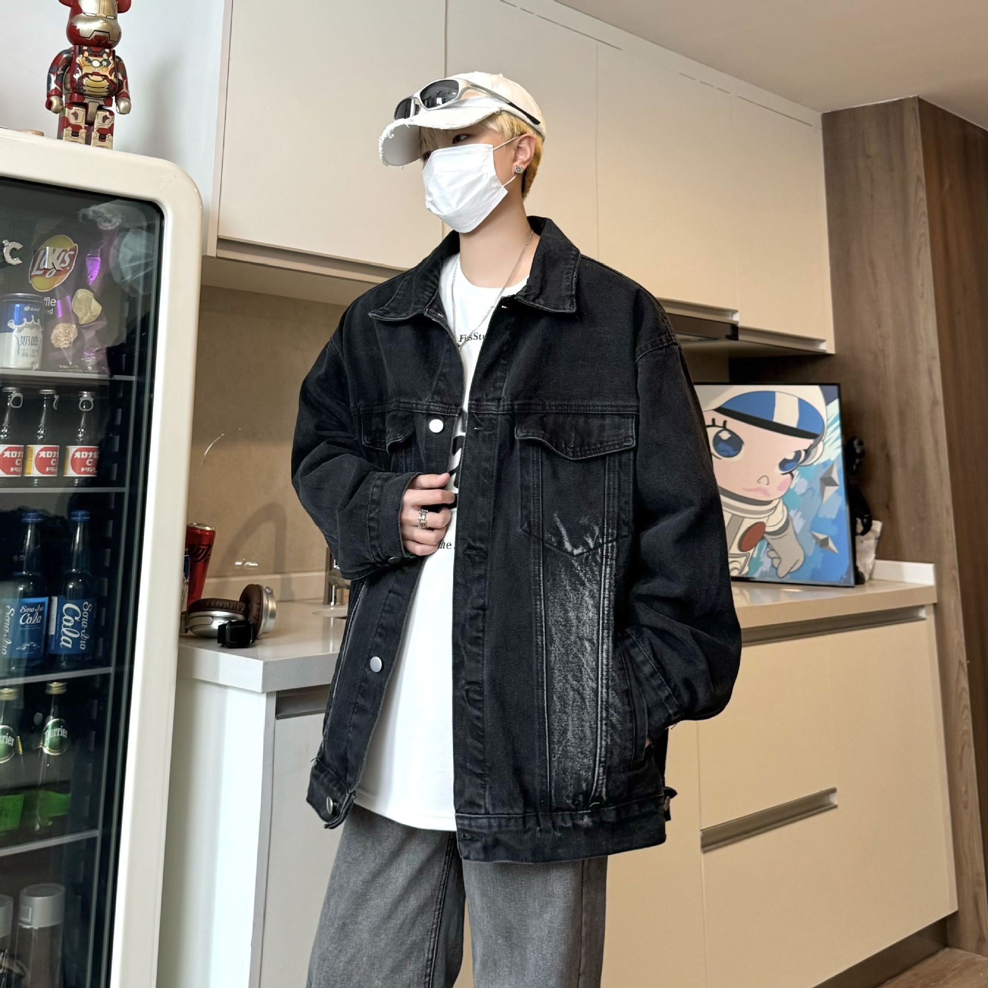 美式复古牛仔外套男潮流百搭春秋翻领夹克情侣牛仔衣DY275-P95图片
