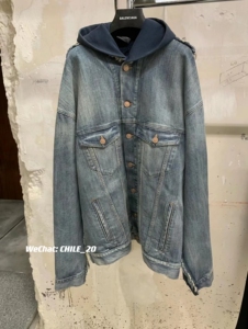 巴黎！！24SS重磅拼接解构风格假两件毛边刺绣连帽牛仔衣外套夹克