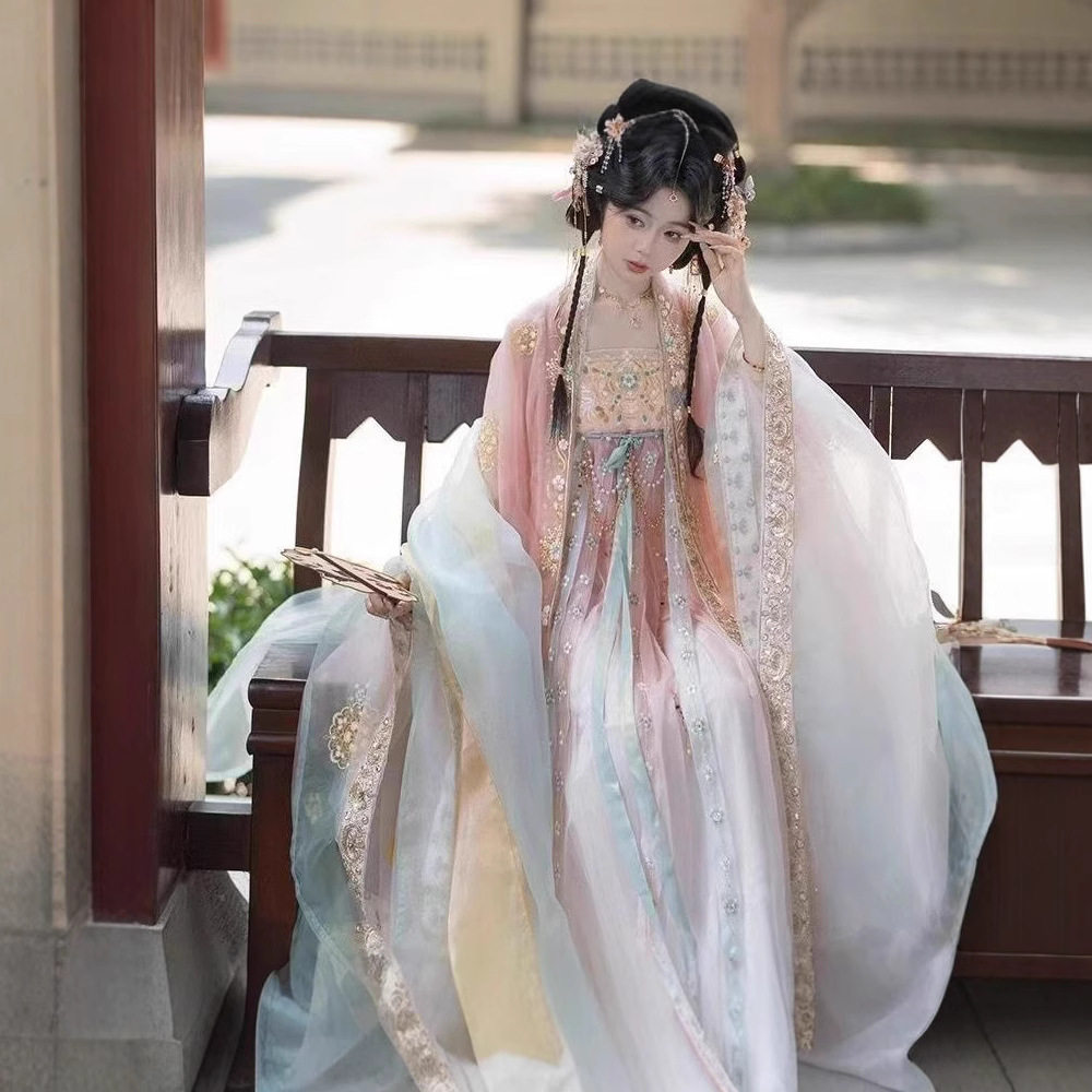 花朝记【小殿下】华丽唐风齐胸裙刺绣大袖斗篷华丽汉服日常超仙