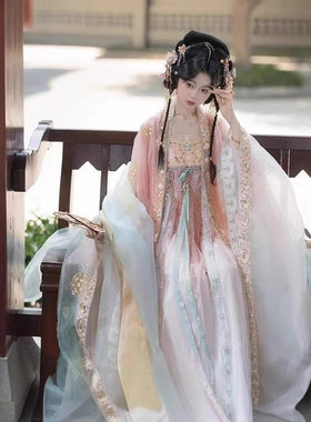 花朝记【小殿下】华丽唐风齐胸裙刺绣大袖斗篷华丽汉服日常超仙