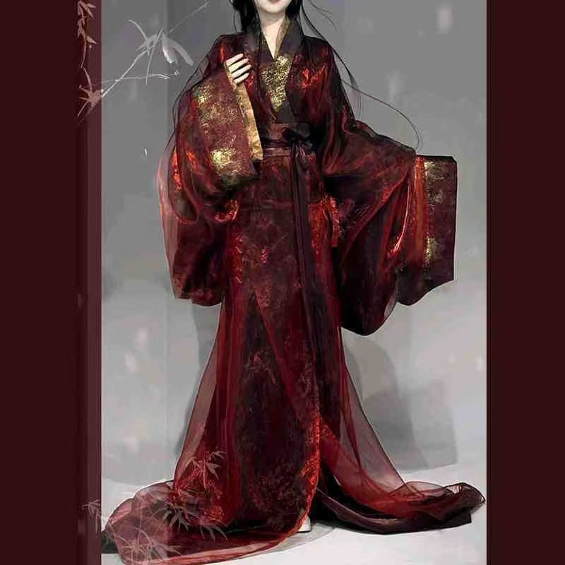 蓝色炫彩织金战国新款绝美汉服古装拖尾直马山复原超大放量