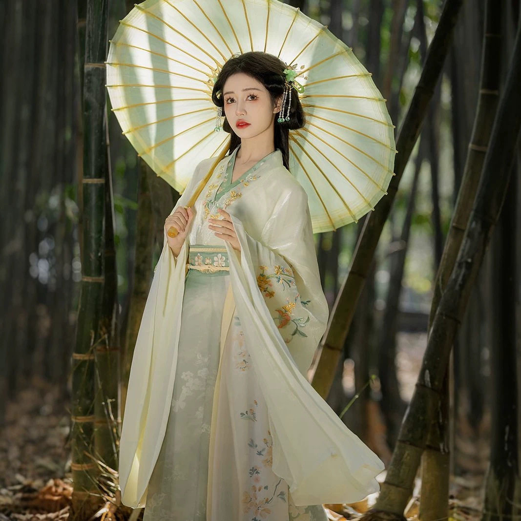 南枝巷原创汉服女 春风十里 魏晋南北朝大袖交领齐腰破裙刺绣套装