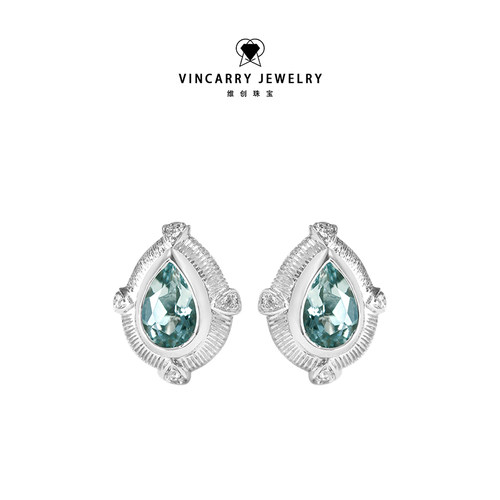 VINCARRY18K金海蓝宝耳环女