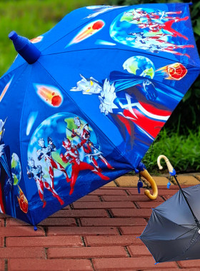 奥特曼儿童雨伞幼儿园长柄男孩小学生安全轻便黑胶防晒上学伞卡通