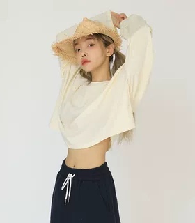 现stylenanda韩国官网25夏季新款舒适短款落肩袖T恤