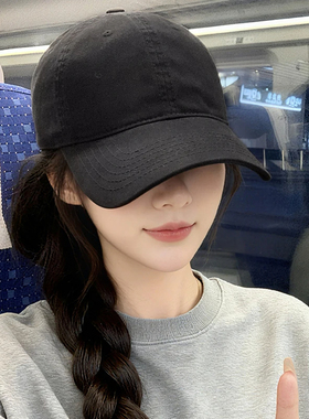 韩版纯色鸭舌帽女2026新款黑色百搭显脸小棒球帽宽帽檐大头围帽子
