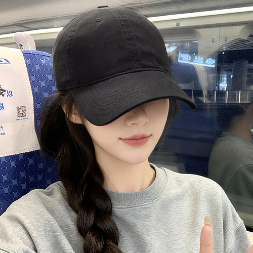 韩版纯色鸭舌帽女2026新款黑色百搭显脸小棒球帽宽帽檐大头围帽子
