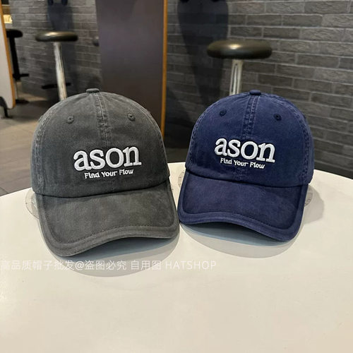 ason字母刺绣棒球帽复古水洗软顶