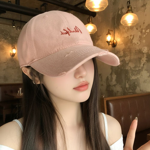 显脸小破洞鸭舌帽子女2026新款宽帽檐遮颧骨加深顶大头围棒球帽男