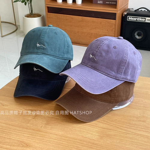 水洗做旧软顶棒球帽女简约字母刺