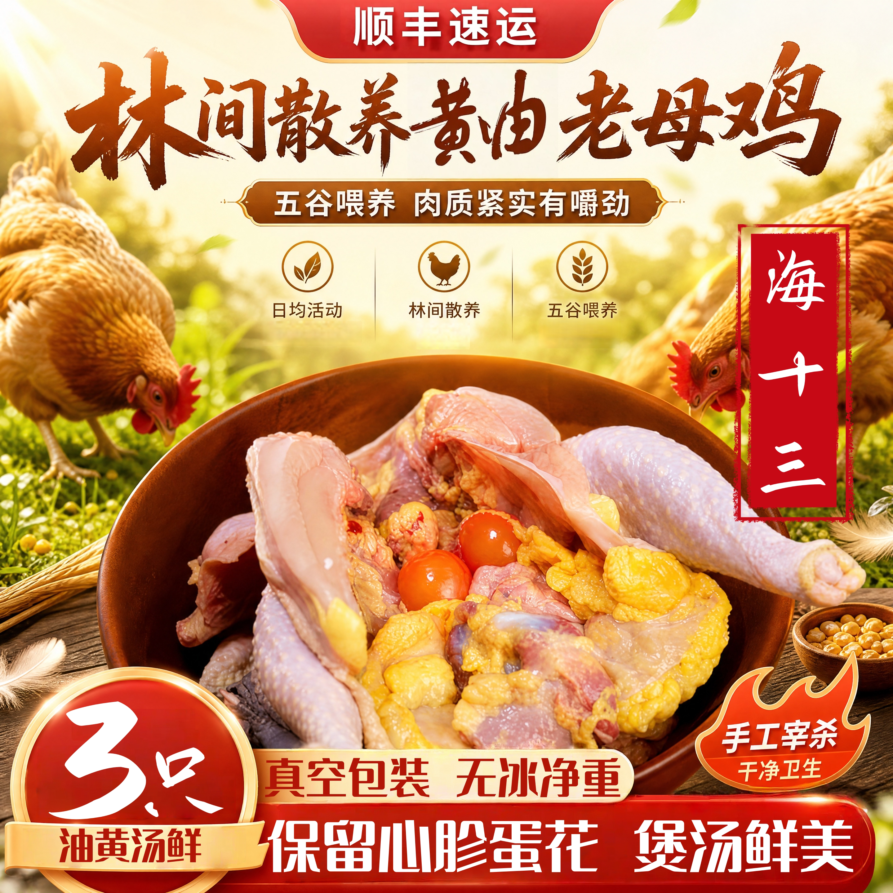 农家散养黄油老母鸡冷冻顺丰