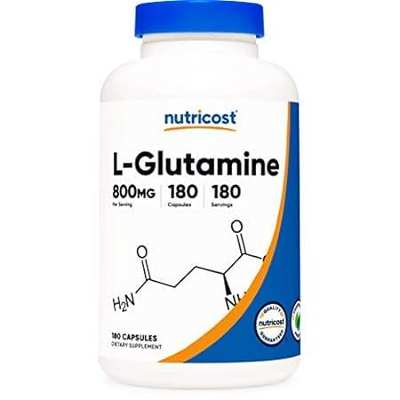 Nutricost L-Glutamine 800mg， 180 Capsules - Gluten Free，