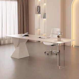 奶油风亚克力岩板书桌设计师家用办公桌高级感美容医美咨询接待桌