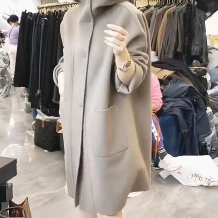 连帽仿双面羊绒大衣女中长款2024新款高端加厚宽松斗篷毛呢外套冬
