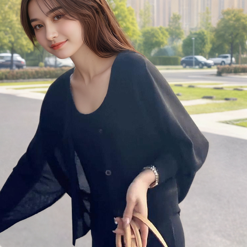 针织开衫外套女夏季新款长袖外搭披肩配吊带裙上衣冰丝薄款防晒衫