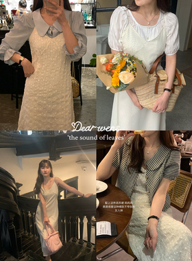 Dear Wednesday.简约遮胯流苏波点V领法式优雅飘逸吊带连衣长裙