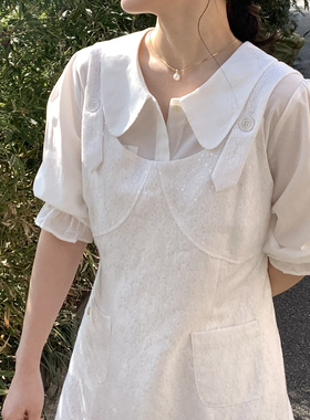 Dear wednesday.2024春季口袋背带暗花bling连衣裙叠穿花朵长裙