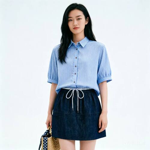 商场同款显瘦女士藏青休闲短裙记