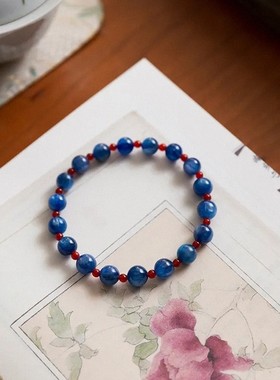 「清风明月」新中式蓝色晶石手链撞色水晶红玛瑙手串复古叠戴手链
