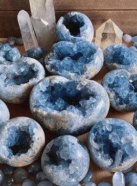 天然水晶蓝晶石晶簇块天青石原石矿石标本家居装饰居摆件厂家