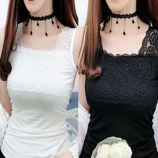 内搭黑白色外穿打底衫 莫代尔蕾丝吊带背心女士花边上衣春夏季 无袖