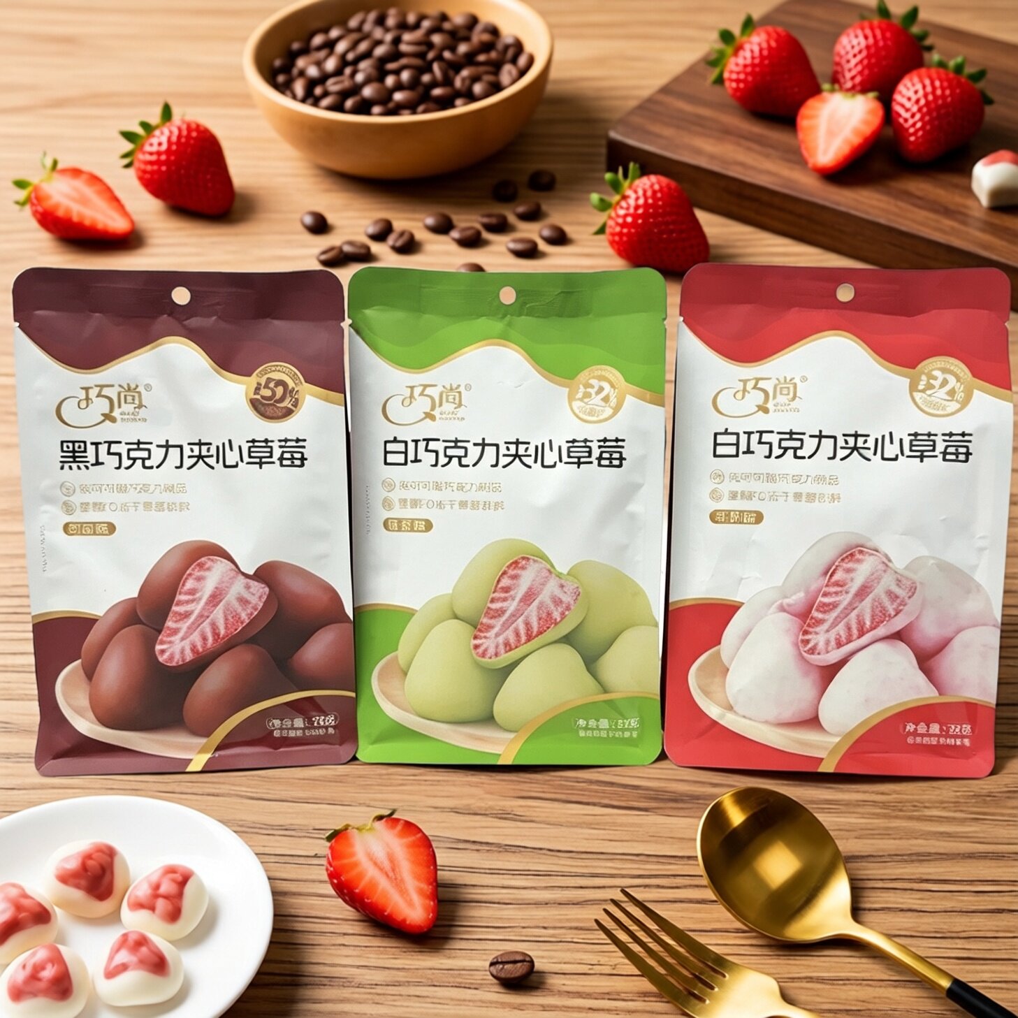 临期特价 可可味/抹茶味/牛奶味白巧克力夹心草莓【2026.11.6】