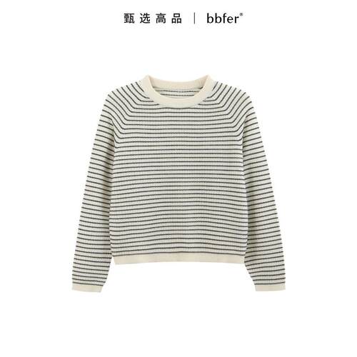 bbfer本依凡冬季新款女条纹毛针织衫宽松圆领套头打底衫SSSZZ0020