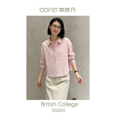 博主同款BBFER本依凡日系学院风粉格上衣开襟衬衫文艺女0005