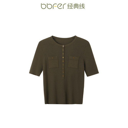 【德国扬子100羊毛】bbfer本依凡秋款针织短袖品质T恤上衣0037