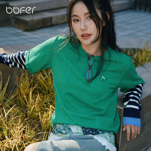 bbfer本依凡秋季短袖T恤男友风纯棉宽松上衣内搭女WTSTX0104