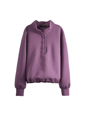 BBFER本依凡春款新品葡萄紫立领套头卫衣宽松H型可收下摆女0676