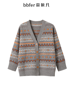 bbfer本依凡秋针织衫复古针织开衫宽松慵懒风长袖外套女STSZZ0100