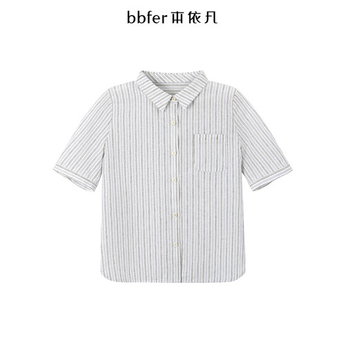 bbfer本依凡WESCY0395夏季T恤新款透气轻薄条纹简约宽松短袖外套