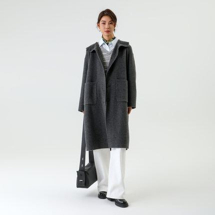 bbfer本依凡冬季中长款双面呢大衣绵羊毛呢子大衣外套女0252