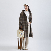 BBFER本依凡23年冬季 毛呢外套TSSSM0167 格纹休闲连帽长款 女装 时尚