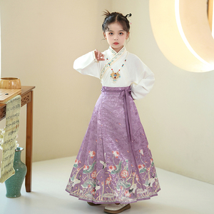 马面裙女童汉服套装春2024新款超仙女孩古风唐装儿童日常改良古装