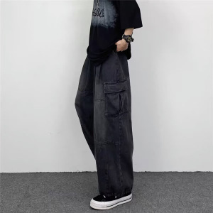 N186复古牛仔裤男款直筒宽松潮牌阔腿美式百搭休闲长裤P45图片