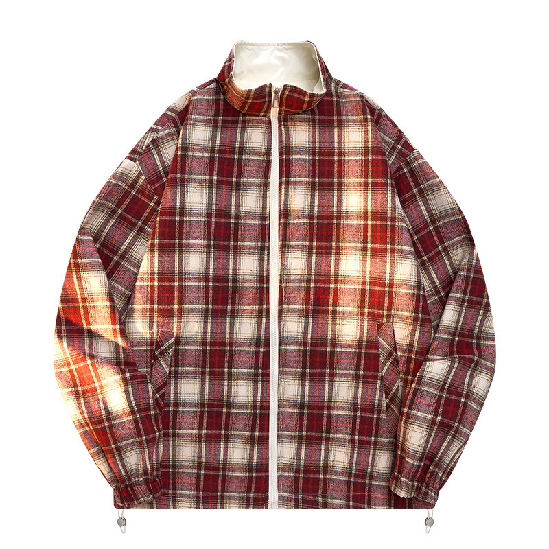 JK89新款男士两面穿格纹短款夹克男美式复古休闲外套P60，男装夹克，星座1615-1