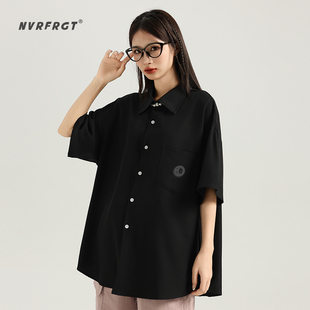 CASEYBOY垂感短袖衬衫夏季新款纯色情侣男女同款休闲宽松衬衣外套