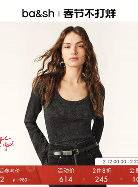 【2件8折】bash春季法式细闪喇叭袖上衣女士针织内搭打底1E25LILY