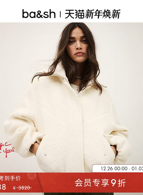 bash2026新款春季奶油色毛茸茸外套女士短款白色毛绒夹克1E26VITO