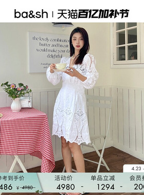 bash春季法式甜美气质wedding风蕾丝镂空短裙V领连衣裙女1E23ERIN