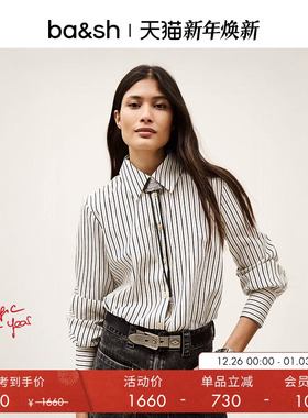 bash冬季都市条纹法式复古休闲宽松干练上衣衬衫1E25FANN