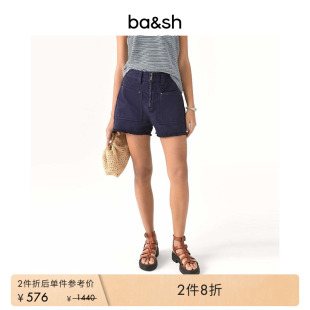 bash夏季法式复古纯色棉质短裤通勤裤子高腰直筒工装裤女1E23CDAV